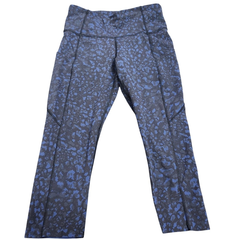 Lululemon Blue Black Abstract Print High Rise Cropped Leggings with Pockets 25W